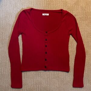 Madewell red scoop neck Ribbed long sleeve